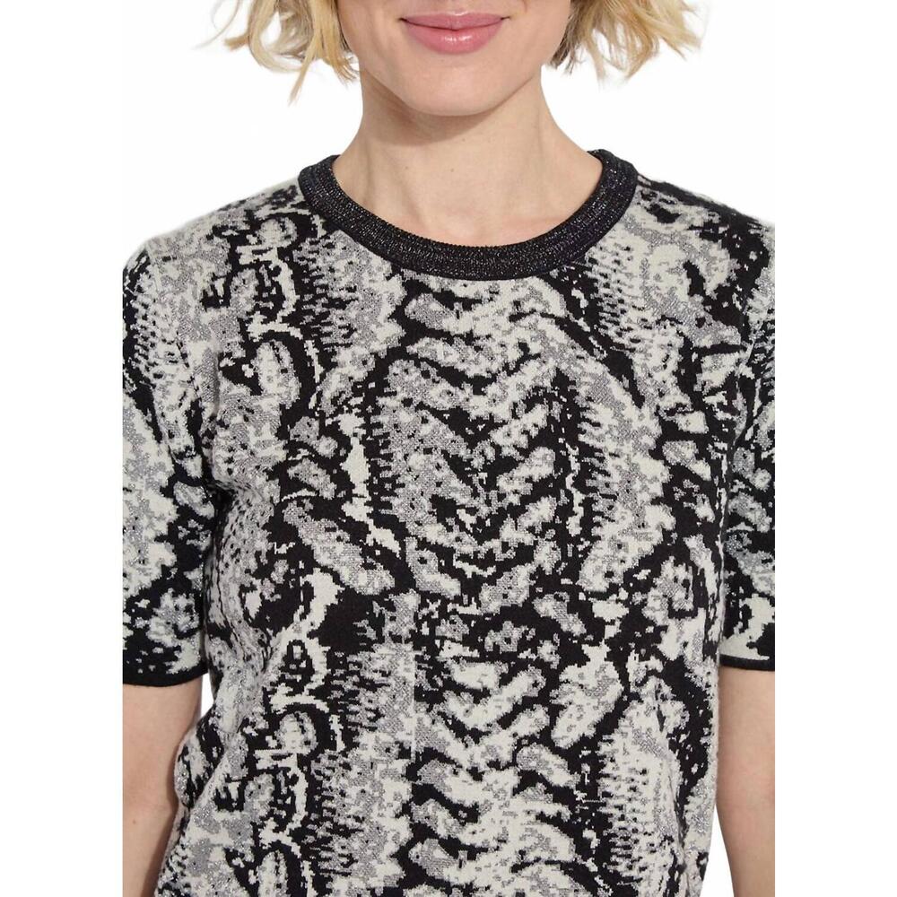 NEW LYSSE preston knit sweater in black/ white shimmer print - Picture 5 of 6